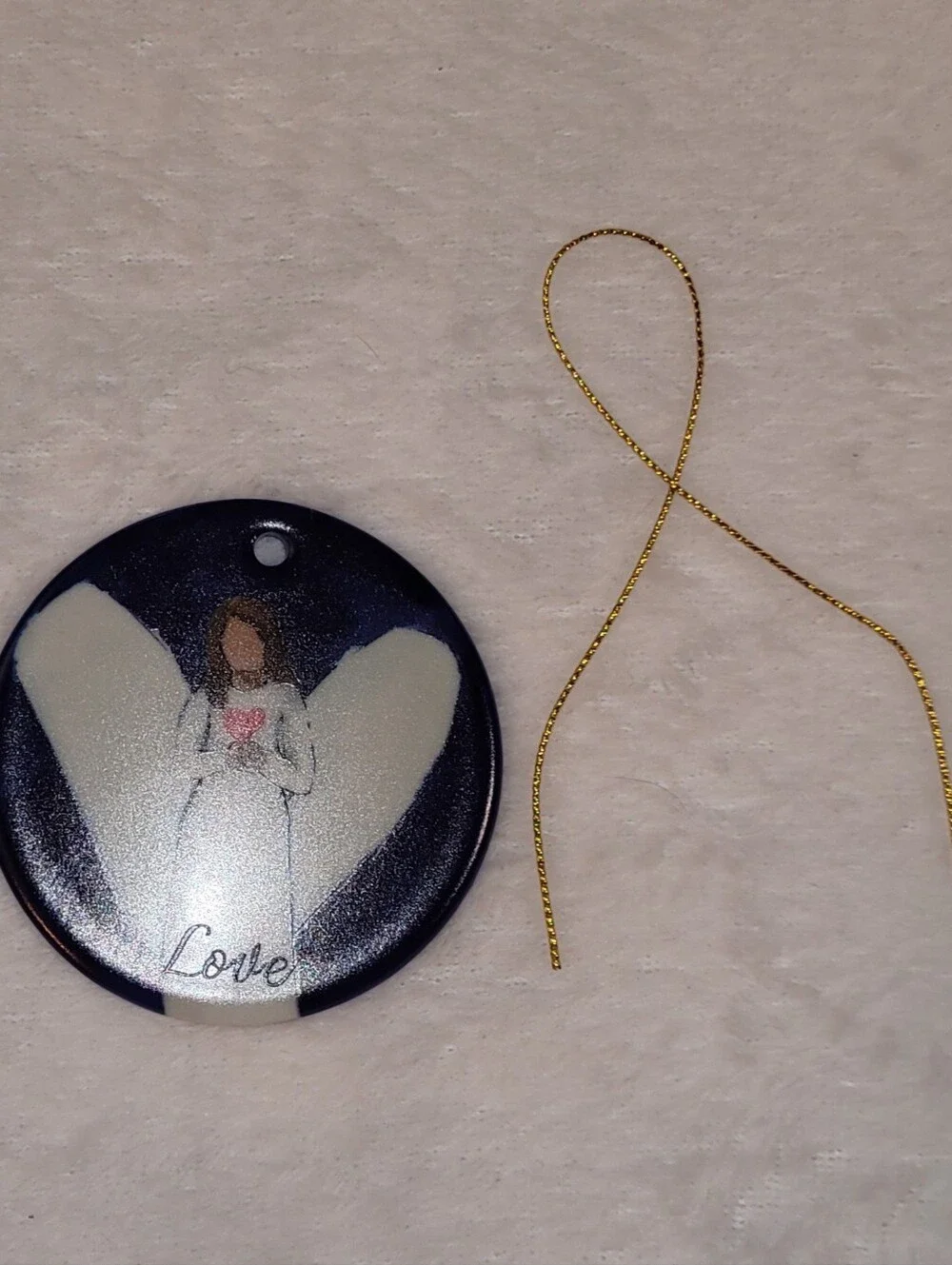 Love Angel Heart Ornament - Blue and White